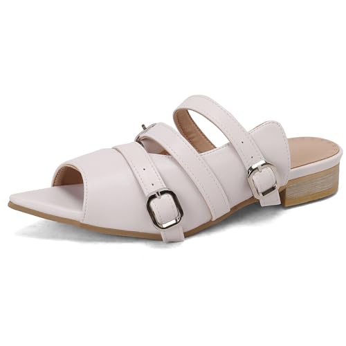 Lizoleor Niedrige Absatz Pointed Toe Mules Slingback Damen Pantoffeln Ohne Verschluss Blockabsatz Peep Toe Leisure Draußen Hausschuhe Pantoffeln Sandals Weiß Gr 34 EU von Lizoleor