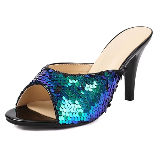 Lizoleor Pailletten Stiletto Peep Toe Mules Ohne Verschluss Damen Pantoffeln Höhe Ferse Hochzeit Slingback Abend Sommer Draußen Hausschuhe Pantoffeln Grün Gr 38 EU/39Cn Lizoleor Pailletten Stiletto Peep Toe Mules Ohne Verschluss Damen Pantoffeln Höhe Ferse Hochzeit Slingback Abend Sommer Draußen Hausschuhe Pantoffeln Grün Gr 38 EU/39Cn von Lizoleor