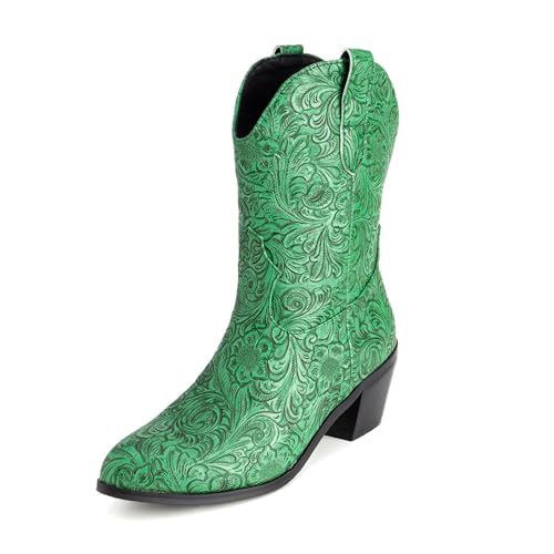 Lizoleor Pointed Toe Blume Ohne Verschluss Damen Halbschaft Cowboystiefel Retro Mid Chunky Heel Weit Calf Winter Stiefeletten Dark-Grün Gr 51 EU/53Cn Lizoleor Pointed Toe Blume Ohne Verschluss Damen Halbschaft Cowboystiefel Retro Mid Chunky Heel Weit Calf Winter Stiefeletten Dark-Grün Gr 51 EU/53Cn von Lizoleor