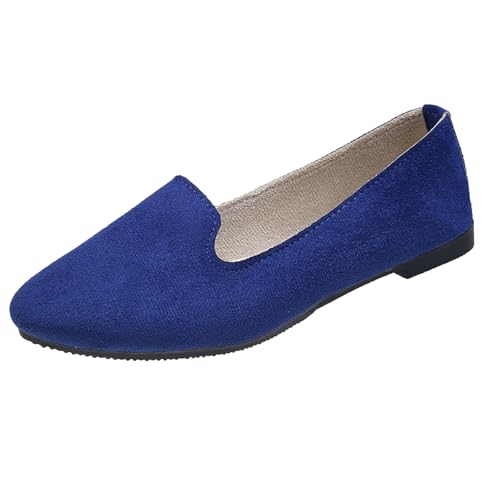 Lizoleor Pointed Toe Concise Ballet Wildleder Flats Damen Pumps Ohne Verschluss Candy Color Komfort Arbeit Schuhe Lovely Leisure Royal-Blau Gr 40.5 EU/42Cn von Lizoleor