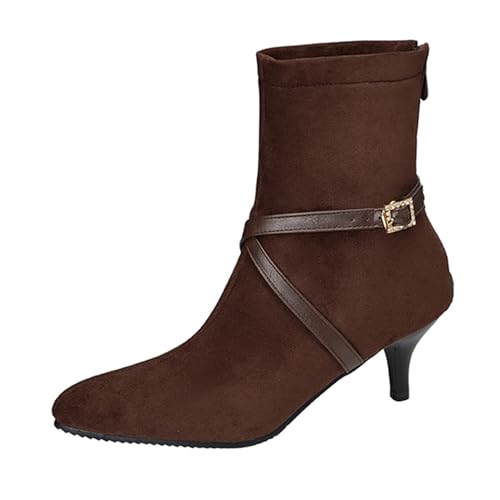 Lizoleor Pointed Toe Kitten Heel Back Reißverschluss Damen Stiefeletten Concise Mitte Absatz Klassische Kurz Arbeit Kleid Stiefeletten Braun Gr 35 EU von Lizoleor
