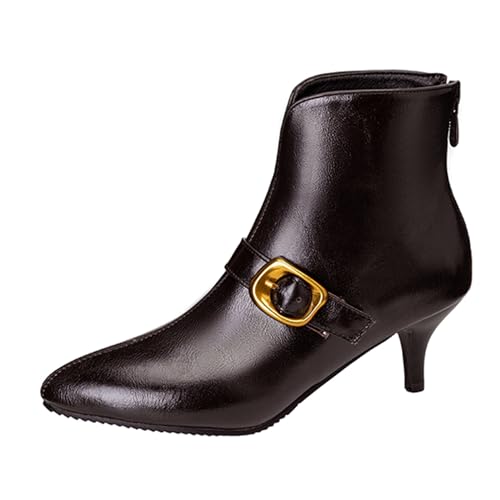 Lizoleor Pointed Toe Kitten Heel Back Reißverschluss Damen Stiefeletten Concise Mitte Absatz Klassische Kurz Arbeit Kleid Stiefeletten Braun Gr 46 EU/48Cn von Lizoleor