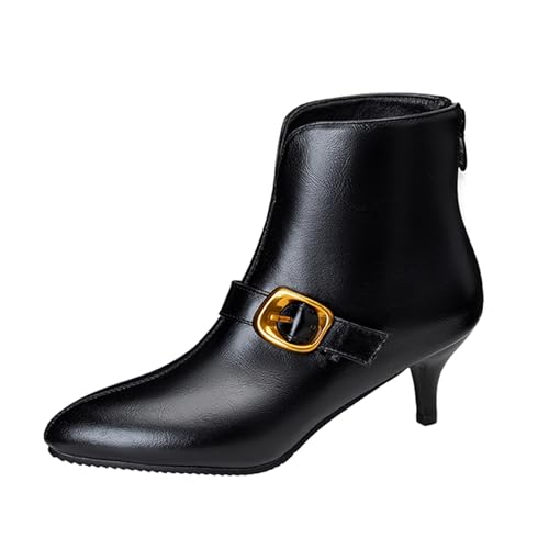 Lizoleor Pointed Toe Kitten Heel Back Reißverschluss Damen Stiefeletten Concise Mitte Absatz Klassische Kurz Arbeit Kleid Stiefeletten Schwarz Gr 35 EU von Lizoleor