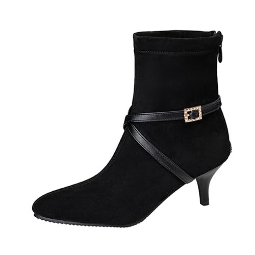 Lizoleor Pointed Toe Kitten Heel Back Reißverschluss Damen Stiefeletten Concise Mitte Absatz Klassische Kurz Arbeit Kleid Stiefeletten Schwarz Gr 44 EU/46Cn von Lizoleor