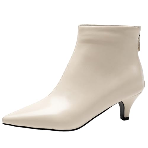 Lizoleor Pointed Toe Kitten Heel Damänner Ankle Kleid Boots Klassischer Mitte Absatz Back Reißverschluss Hochzeit Party Elegant Stiefeletten Beige Gr 37 EU/38Cn von Lizoleor