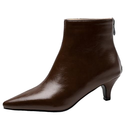 Lizoleor Pointed Toe Kitten Heel Damänner Ankle Kleid Boots Klassischer Mitte Absatz Back Reißverschluss Hochzeit Party Elegant Stiefeletten Braun Gr 38 EU/39Cn von Lizoleor