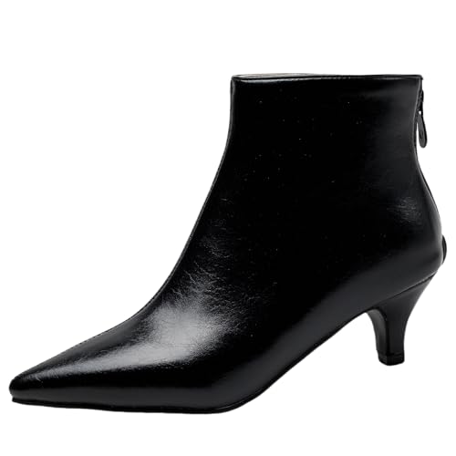 Lizoleor Pointed Toe Kitten Heel Damänner Ankle Kleid Boots Klassischer Mitte Absatz Back Reißverschluss Hochzeit Party Elegant Stiefeletten Schwarz Gr 43 EU/45Cn von Lizoleor