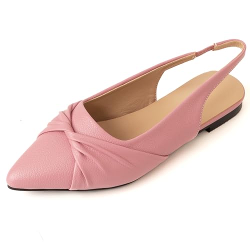 Lizoleor Pointed Toe Komfort Flach Schuhe Slingback Pleated Damensandalen Ohne Verschluss Geschlossen Solid Color Leisure Sommer Arbeit Haitang-Rot Gr 37 EU/38Cn von Lizoleor
