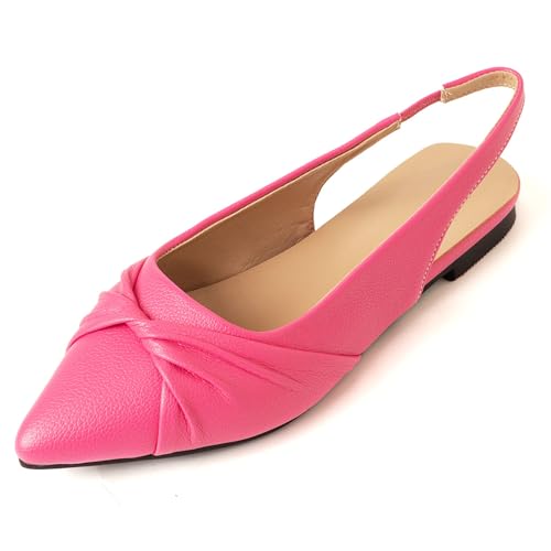 Lizoleor Pointed Toe Komfort Flach Schuhe Slingback Pleated Damensandalen Ohne Verschluss Geschlossen Solid Color Leisure Sommer Arbeit Rose-Rot Gr 41 EU/43Cn von Lizoleor