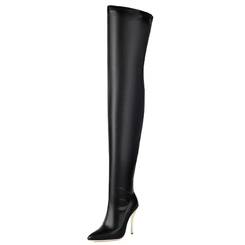 Lizoleor Pointed Toe Side Reißverschluss Stiletto Damen Overknee-Stiefel Elegant Solid Color Super Höhe Ferse Long Anzugstiefel Schwarz Gr 37 EU/38Cn von Lizoleor