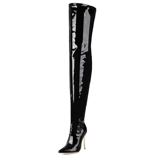 Lizoleor Pointed Toe Side Reißverschluss Stiletto Damen Overknee-Stiefel Elegant Solid Color Super Höhe Ferse Long Anzugstiefel Schwarz Gr 42 EU/44Cn von Lizoleor