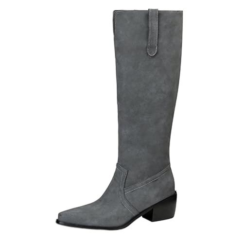 Lizoleor Retro Blockabsatz Ohne Verschluss Pointed Toe Damen Knee Hohe Stiefel Concise Mid Chunky Heel Weit Calf Long Reitstiefel Grau Gr 43 EU/45Cn Lizoleor Retro Blockabsatz Ohne Verschluss Pointed Toe Damen Knee Hohe Stiefel Concise Mid Chunky Heel Weit Calf Long Reitstiefel Grau Gr 43 EU/45Cn von Lizoleor