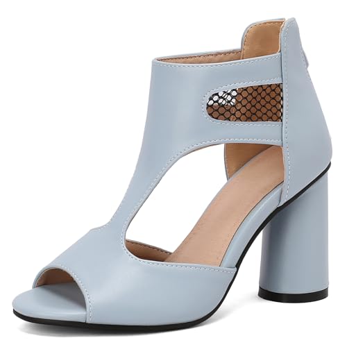 Lizoleor Retro High Blockabsatz Offene Zeh Damen Römersandalens Sommer Runde Zehen Concise Arbeit Gladiator Party-Sandales Blau Gr 36.5 EU/37Cn von Lizoleor