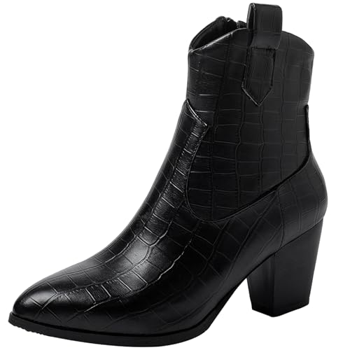 Lizoleor Retro Pointed Toe Blockabsatz Damen Ankle Cowboystiefel Höhe Ferse Side Reißverschluss Stone Pattern Concise Herbst Stiefeletten Schwarz Gr 44 EU/46Cn Lizoleor Retro Pointed Toe Blockabsatz Damen Ankle Cowboystiefel Höhe Ferse Side Reißverschluss Stone Pattern Concise Herbst Stiefeletten Schwarz Gr 44 EU/46Cn von Lizoleor
