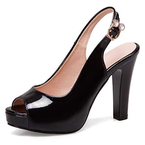 Lizoleor Slingback Hohen Blockabsatz Peep Toe Damen Bows Plateau Hochzeit Schuhe Bride Kleid Elegant Party Pumps Schwarz Gr 40 EU/41Cn von Lizoleor