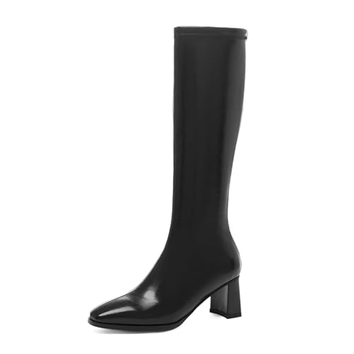 Lizoleor Square Toe Hochzeit Blockabsatz Damen Reitstiefel Höhe Ferse Solid Color Back Reißverschluss Party Long Reitstiefel Schwarz Gr 49 EU/51Cn von Lizoleor