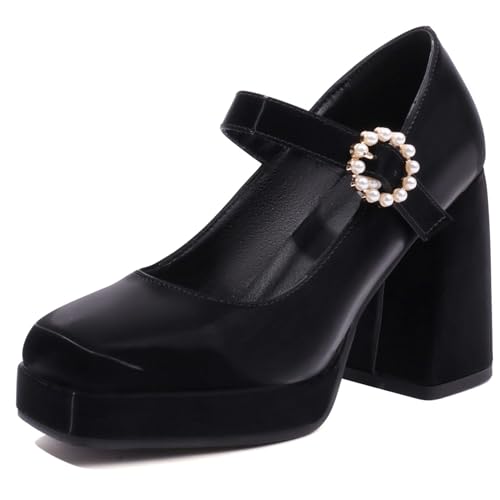 Lizoleor Square Toe Hochzeit Blockabsatz Knöchelriemchen Damen Schuhe Weit Fit Plateau Bridal Elegant Schnalle Party Mary Jane Schwarz Gr 44 EU/46Cn Lizoleor Square Toe Hochzeit Blockabsatz Knöchelriemchen Damen Schuhe Weit Fit Plateau Bridal Elegant Schnalle Party Mary Jane Schwarz Gr 44 EU/46Cn von Lizoleor