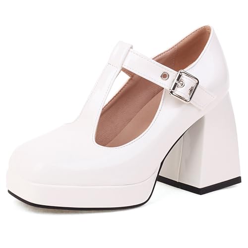 Lizoleor Square Toe Hochzeit Blockabsatz Knöchelriemchen Damen Schuhe Weit Fit Plateau Bridal Elegant Schnalle Party Mary Jane Weiß Gr 44 EU/46Cn Lizoleor Square Toe Hochzeit Blockabsatz Knöchelriemchen Damen Schuhe Weit Fit Plateau Bridal Elegant Schnalle Party Mary Jane Weiß Gr 44 EU/46Cn von Lizoleor