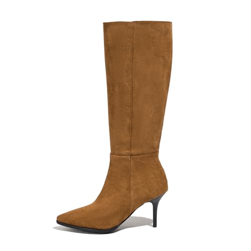Lizoleor Stiletto Pointed Toe Damen Anzugstiefel Side Reißverschluss Höhe Ferse Mode Party Herbst Winter Anzugstiefel Braun Gr 38 EU/39Cn von Lizoleor