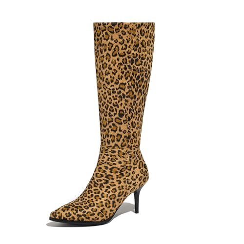 Lizoleor Stiletto Pointed Toe Damen Anzugstiefel Side Reißverschluss Höhe Ferse Mode Party Herbst Winter Anzugstiefel Leopard Gr 40 EU/41Cn von Lizoleor