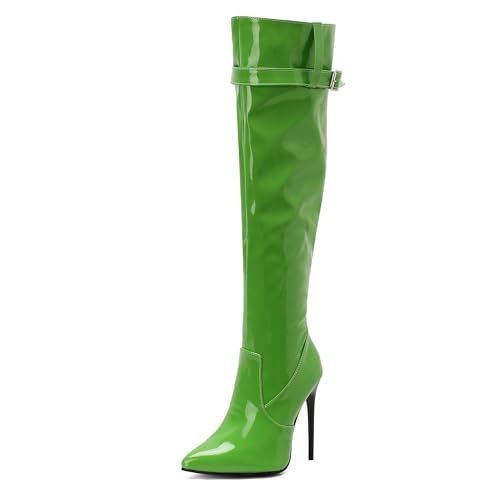 Lizoleor Stiletto Pointed Toe Side Reißverschluss Damen Overknees Stiefel Elegant Prom Super Höhe Ferse Solid Color Overknee Stiefel Grün Gr 36.5 EU/37Cn von Lizoleor