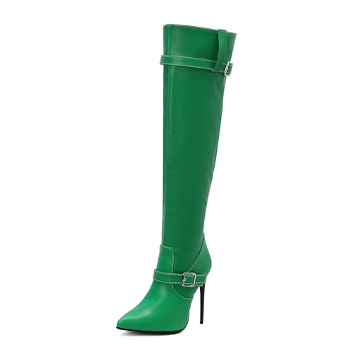 Lizoleor Stiletto Pointed Toe Side Reißverschluss Damen Overknees Stiefel Elegant Prom Super Höhe Ferse Solid Color Overknee Stiefel Grün Gr 36.5 EU/37Cn von Lizoleor