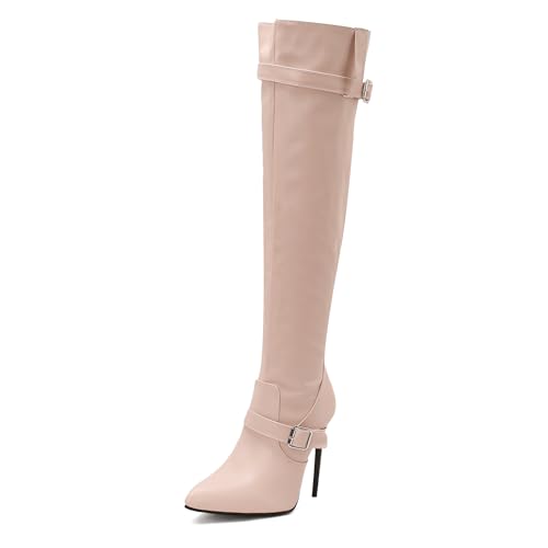 Lizoleor Stiletto Pointed Toe Side Reißverschluss Damen Overknees Stiefel Elegant Prom Super Höhe Ferse Solid Color Overknee Stiefel Pink Gr 43 EU/45Cn von Lizoleor