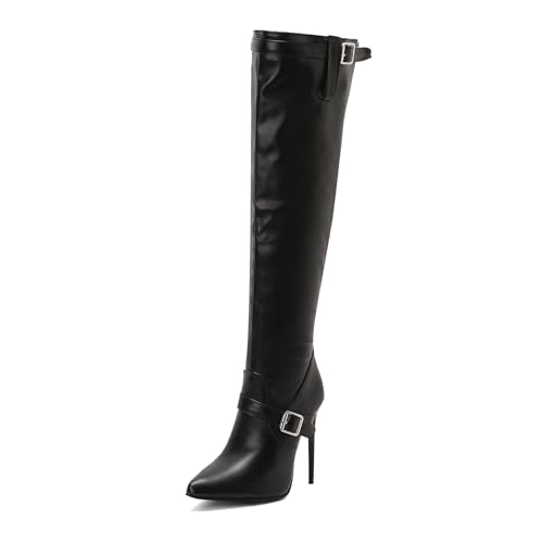 Lizoleor Stiletto Pointed Toe Side Reißverschluss Damen Overknees Stiefel Elegant Prom Super Höhe Ferse Solid Color Overknee Stiefel Schwarz Gr 37 EU/38Cn von Lizoleor