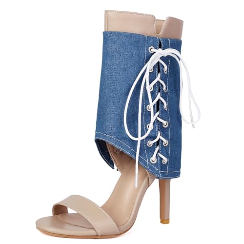 Lizoleor Super Höhe Ferse Offene Zeh Damen Gladiator Sommer Boots Stiletto Mode Schnalle Concise Peep Toe Sandals Aprikose Gr 36.5 EU/37Cn von Lizoleor
