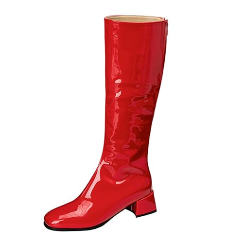 Lizoleor Sweet Lack Blockabsatz Square Toe Damen Kniehohe Stiefel Back Reißverschluss Weit Fit Mitte Absatz Hochzeit Kleid Overknees Stiefel Rot Gr 40.5 EU/42Cn Lizoleor Sweet Lack Blockabsatz Square Toe Damen Kniehohe Stiefel Back Reißverschluss Weit Fit Mitte Absatz Hochzeit Kleid Overknees Stiefel Rot Gr 40.5 EU/42Cn von Lizoleor