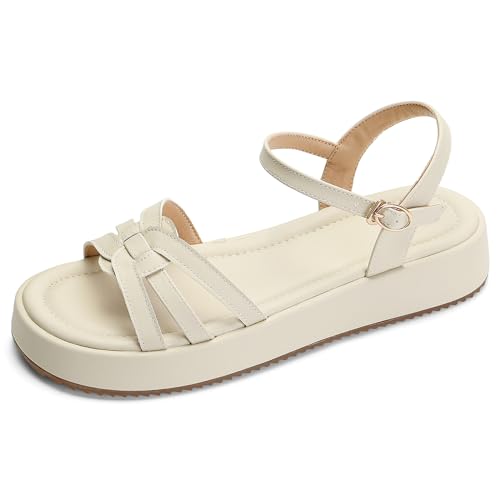 Lizoleor Thick Plateau Runde Zehen Strand Strappy Damen Sandalen Komfort Elegant Gladiator Slingback Knöchelriemchen Offene Zeh Beige Gr 34 Eu von Lizoleor