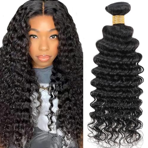 Lizourey Bündel aus tiefwelligem Echthaar, 50,8 cm, Bündel aus unbehandeltem brasilianischem Echthaar, tiefwellig, für Damen, Schwarz, 100 % Haar Lizourey Bündel aus tiefwelligem Echthaar, 50,8 cm, Bündel aus unbehandeltem brasilianischem Echthaar, tiefwellig, für Damen, Schwarz, 100 % Haar von Lizourey