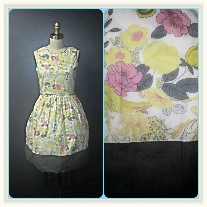 Vintage 1960S Partykleid - Weiß, Gelb Und Grau Mit Blumenmuster von LizsVintageSoffitta