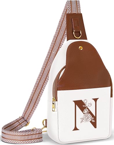 Lizznoe Umhängetasche für Damen, Leder, mit Initialenbuchstaben, Bauchtasche, Brusttasche für Reisen, Geschenke für Mutter, Frau, sie, Weiß/Braun Lizznoe Umhängetasche für Damen, Leder, mit Initialenbuchstaben, Bauchtasche, Brusttasche für Reisen, Geschenke für Mutter, Frau, sie, Weiß/Braun von Lizznoe