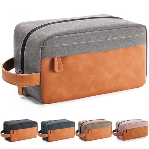 Lizzton Reise-Kulturtasche für Herren - Großes Fassungsvermögen, PU-Leder, Hängegriff, Dopp-Set-Organizer für Rasieren, Make-up, Fitnessstudio, Geschäftsreisen und Badezimmerutensilien, Grau von Lizzton