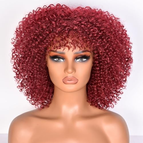 Lizzy 10 Zoll Afro Lockige Perücken für Schwarze Frauen Synthetische Afro Perücke mit Bangs Hitzebeständige kurze Kinky Lockige Perücken für Cosplay und Täglich (Burgund) von Lizzyhair