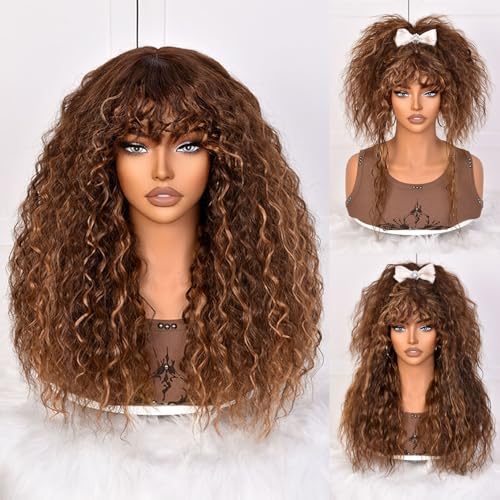 Lizzy Brown Highlight Locken perücke mit Pony für schwarze Frauen, langes lockiges Echthaar, klebefreier Perücke für den täglichen Gebrauch, realistisches Aussehen mit echtem Haaransatz Lizzy Brown Highlight Locken perücke mit Pony für schwarze Frauen, langes lockiges Echthaar, klebefreier Perücke für den täglichen Gebrauch, realistisches Aussehen mit echtem Haaransatz von Lizzyhair