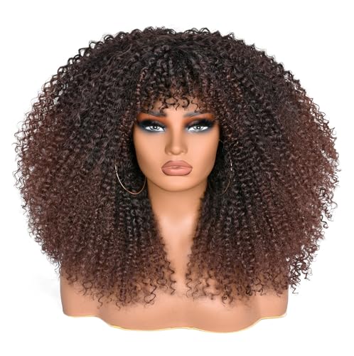 Lizzyhair Lockige Afro Perücke für Schwarze Frauen, 18-Zoll, Synthetische Faser, Glueless, Lange Kinky Lockige Haar, 22,5-Zoll Kappe, Dunkelbraun von Lizzyhair
