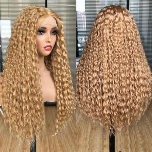 Lizzy Lockige Lace Front Perücken für Schwarze Frauen Kinky Lockige Afro Perücken Vorgezogen mit Babyhaar Lange Lockige Synthetische Klebelose Lace Frontal Perücken 26inch (Blond) von Lizzyhair