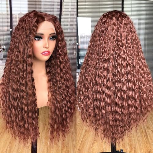 Lizzy Lockige Lace Front Perücken für Schwarze Frauen Kinky Lockige Afro Perücken Vorgezogen mit Babyhaar Lange Lockige Synthetische Klebelose Lace Frontal Perücken 26inch (Braun) von Lizzyhair