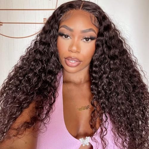 Lizzy Lockige Lace Front Perücken für Schwarze Frauen Kinky Lockige Afro Perücken Vorgezogen mit Babyhaar Lange Lockige Synthetische Klebelose Lace Frontal Perücken 26inch (Dunkelbraun) von Lizzyhair