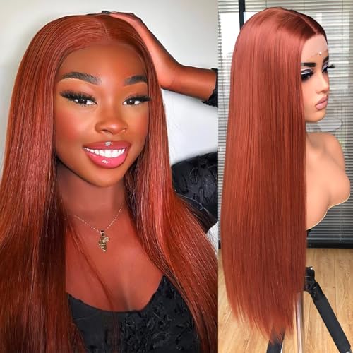 Lizzy Synthetische Spitze Front Perücke Lange Gerade Perücken für Frauen Gluless Pre Plucked Lace Front Perücken Mit Babyhaar 26inch Ready to Wear Perücken Anfänger Friendly (Ingwer) von Lizzyhair