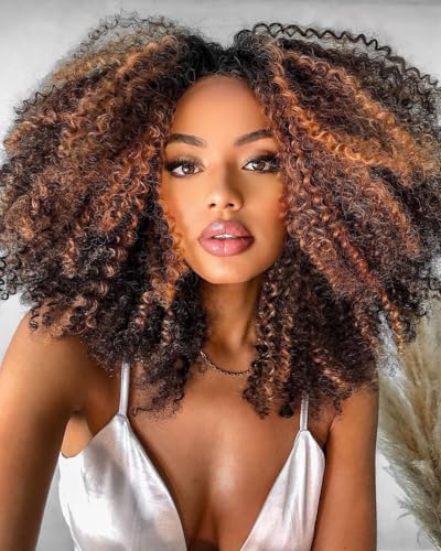 Schwarze Lockige Lace Front Perücken Für Schwarze Frauen Vorgezupft Mit Babyhaar Lockige Lace Front Perücken 13×4×1 HD Klebelose Perücke Kinky Lockige Afro Synthetische Perücke (Schwarz mit Braun) Schwarze Lockige Lace Front Perücken Für Schwarze Frauen Vorgezupft Mit Babyhaar Lockige Lace Front Perücken 13×4×1 HD Klebelose Perücke Kinky Lockige Afro Synthetische Perücke (Schwarz mit Braun) von Lizzyhair