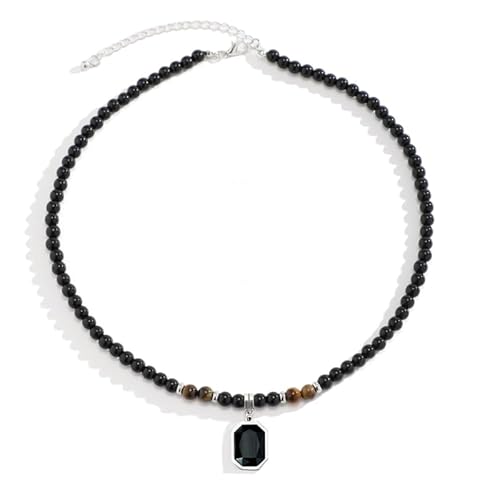 Ljmyy Modische Halskette mit quadratischem Stein-Anhänger, elegante Halskette, Choker, schwarze Perlen, Charm-Halskette, Party-Schmuck, Halskette Ljmyy Modische Halskette mit quadratischem Stein-Anhänger, elegante Halskette, Choker, schwarze Perlen, Charm-Halskette, Party-Schmuck, Halskette von Ljmyy