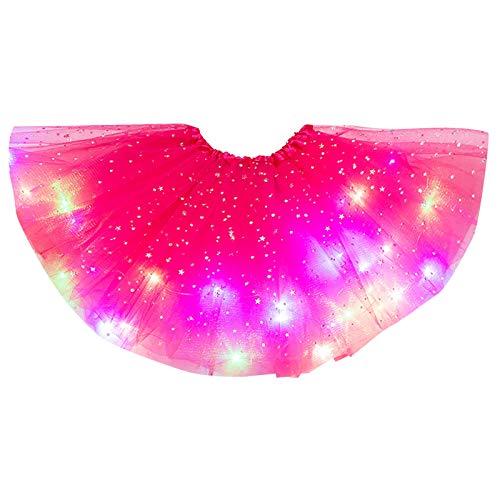 Glitzerrocke Damen Karneval Kostüm Tüllrock Damen Tütü Petticoat LED Balletttanz Rock Tanzkleid Ballkleid Glänzend Festliche Carnival Unterrock Schichtrock (Hot Pink, One Size) von Lkdhuys