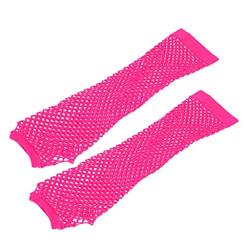 Lkdhuys Lange Netz Handschuhe Punk Rave Damen Goth Night Party Bride to Be Schwarz Fingerless Brautspitze Handschuhe Netz Handschuhe (Hot Pink, Einheitsgröße) von Lkdhuys