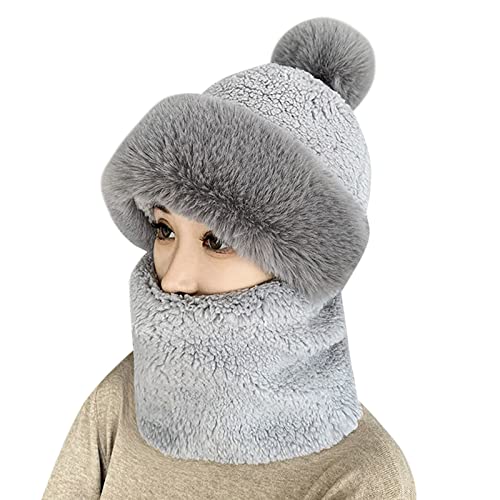 Lkdhuys Schalmütze Damen Winddichter Schal Hut 2 in 1 Frauen Flanell Schalmütze Winter Warm Ski Schal Damen Cycling Headwear Cap Ohrschutz Winddicht Hut Schal (Grey, One Size) von Lkdhuys