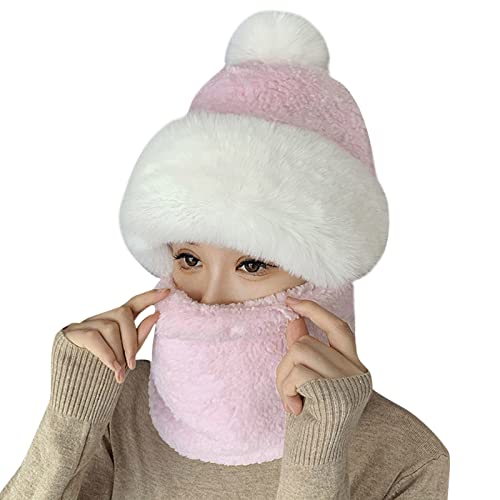 Lkdhuys Schalmütze Damen Winddichter Schal Hut 2 in 1 Frauen Flanell Schalmütze Winter Warm Ski Schal Damen Cycling Headwear Cap Ohrschutz Winddicht Hut Schal (Pink, One Size) von Lkdhuys