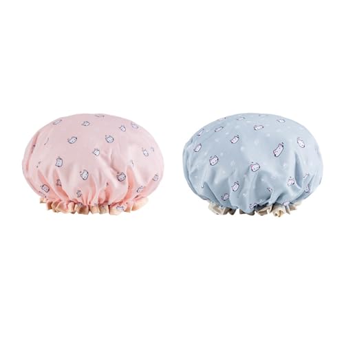 Lkw Ogechi 2 Stück Wasserdicht Duschhaube Damen, Wiederverwendbar Duschhaube Doppellagig, Elastische Wasserdichte Duschhaube, für Langes, Kurzes und Lockiges Haar von Lkw Ogechi
