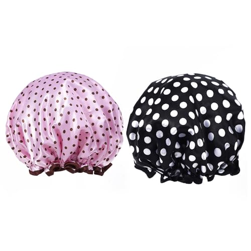 Lkw Ogechi 2 Stück Wasserdichte Elastische Duschhaube, Stilvolle Tupfen Muster, Duschhaube Damen Satin, Wiederverwendbare Duschhaube Doppellagig, für Langes, Kurzes und Lockiges Haar von Lkw Ogechi